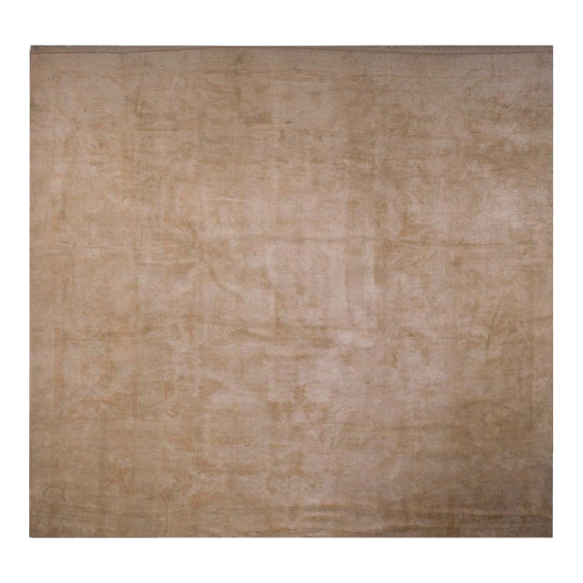 Sensational Tan-Camel Background Color With Damask Pattern Vintage Turkish Oushak Rug For Sale