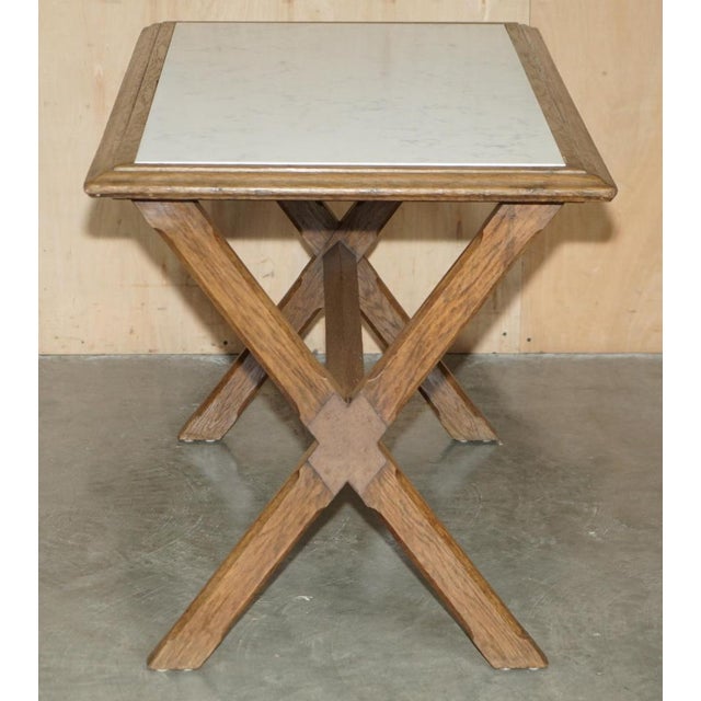 Antique Victorian Oak X Frame Dining Table with Marble Top, 1870s For Sale - Image 11 of 18