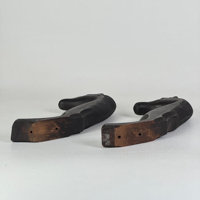 Antique Wooden Hand Carved Pair of Americana Horse Head Barn Bridle Hooks, Sculpture For Sale - Image 9 of 14