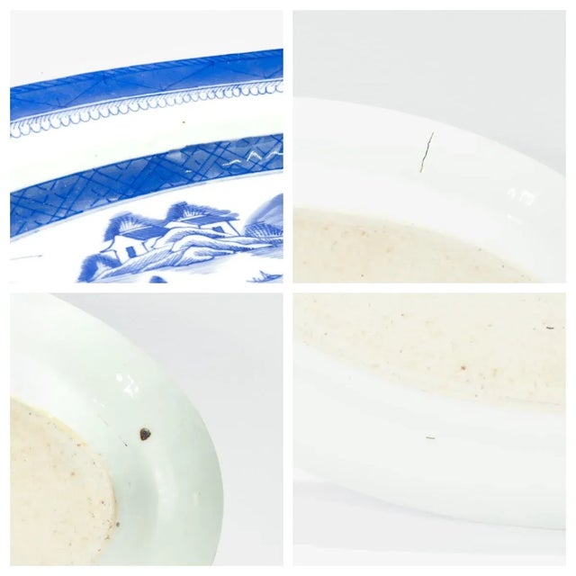 Large Antique Blue & White Canton Chinese Export Porcelain Fish Platter or Tray For Sale - Image 12 of 12