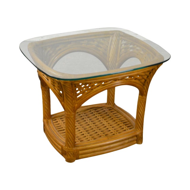 Crate & Barrel Glass Top Rattan Side Table Chairish
