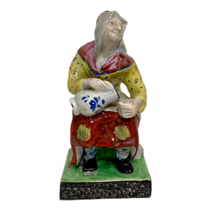 Antique Staffordshire Pearlware Figure of Nell, the Cobbler's Wife, Early 19th Century