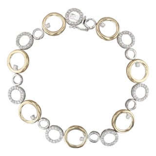 1.03ctw Diamond Circles Bracelet 14k White Yellow Gold 7" For Sale