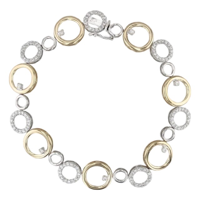1.03ctw Diamond Circles Bracelet 14k White Yellow Gold 7" For Sale