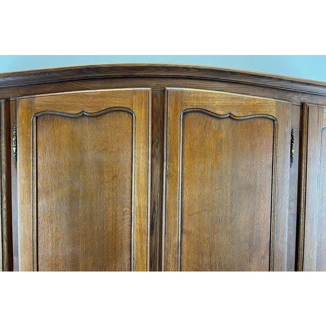 Vintage French Louis XVI Style Carved Oak 4-Door Wardrobe For Sale - Image 4 of 10