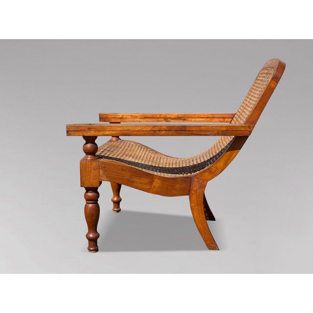 Large Vintage Teak and Cane Colonial Planters Chairs, 1920, Set of 2 For Sale - Image 4 of 12