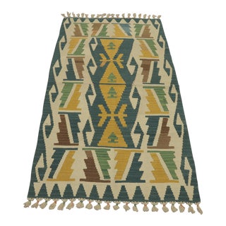 1970s Mid-Century Modern Style Geometric Design Handmade Oushak Kilim Rug For Sale