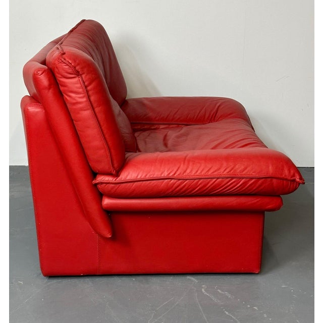 Italian Modern Leather Pair of Arm, Lounge Chairs, Bitonto, Red Leather Chairish
