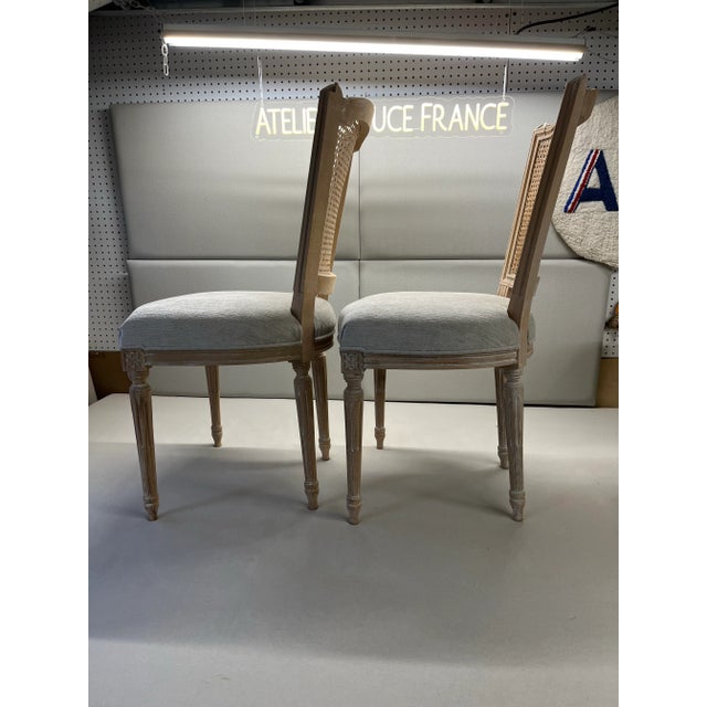 Set of two chair in the style of Louis XVI , new foam padding , new off white velvet , wood have been stripped and left...