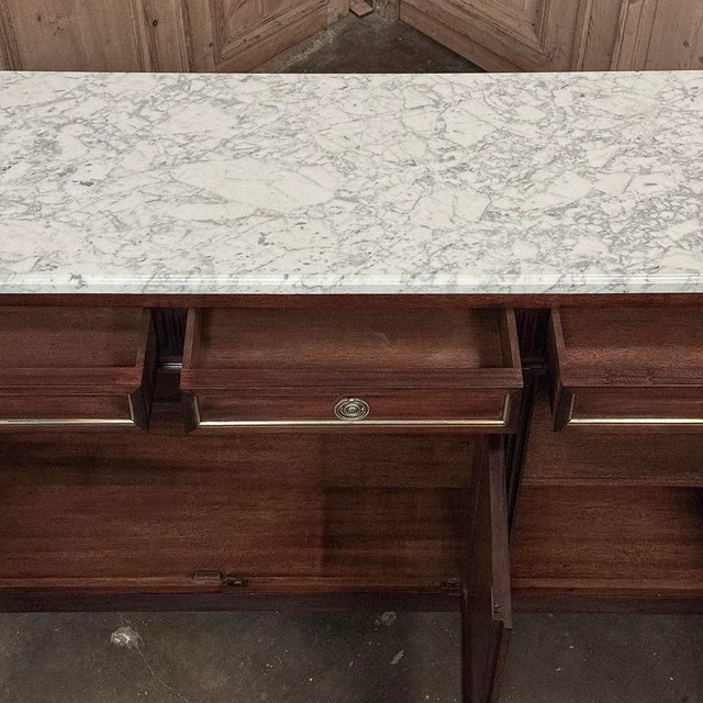 French Louis XVI Carrara Marble Top Mahogany Buffet in the Maison Jansen Style, Mid-Century For Sale - Image 17 of 18