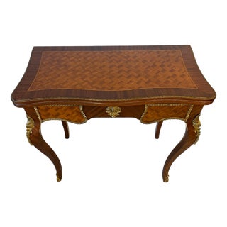 Parquetry Game Table with Green Felt Top, 1950s For Sale