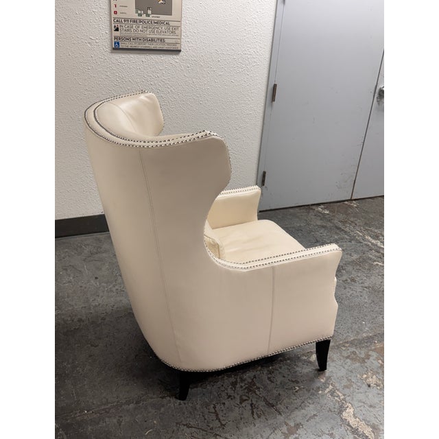 Cream Z Gallerie Davis Leather Wingback Armchair For Sale - Image 8 of 12