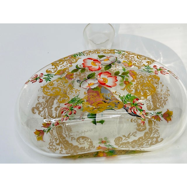 1930s Vintage Italian Mariano Glass Hand Painted Enameled Bird Floral Perfume Bottle For Sale - Image 5 of 11