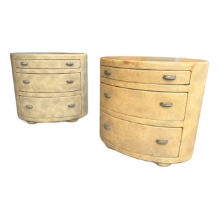1994 Maitland-Smith Oval Mirage Leather Nightstands, Pair For Sale