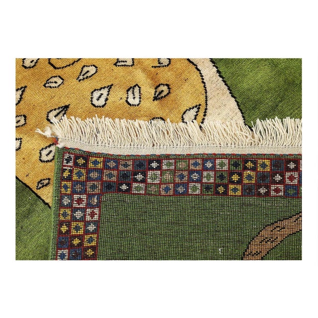 Traditional Light Green Fine Hand Knotted Persian Shiraz Cheetah Pictorial Patterns Rug For Sale - Image 3 of 4