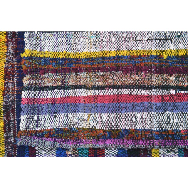 Vintage Turkish Oushak Handmade Wool Cotton Blue Kilim Area Rug For Sale - Image 10 of 11