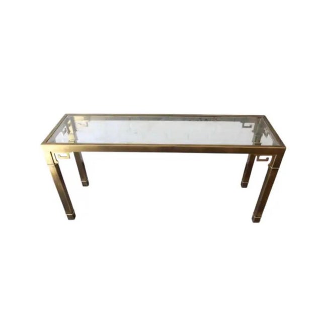 Mastercraft Mastercraft Brass and Glass Console Table, Greek Key Motif For Sale - Image 4 of 9