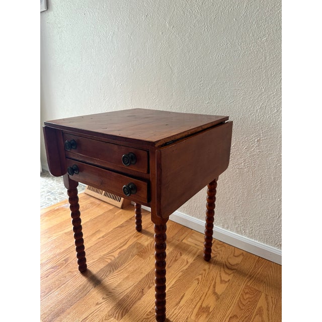 Mid 18th Century Antique English Hand-Constructed Cherry Drop Leaf Side/Work Table With Bobbin Legs For Sale - Image 5 of 15