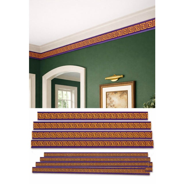 Mid-Century Modern Vintage Greek Key Architectural Frieze Molding – Neoclassical Black & Gold Trim Panels – Hollywood Regency Wall Decor For Sale - Image 3 of 12