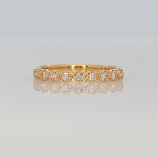 2020s Diamond Band With Milgrain Detailing: Solid 14k Gold – Round Minimalist Jewelry, Size 6.75 For Sale - Image 5 of 9