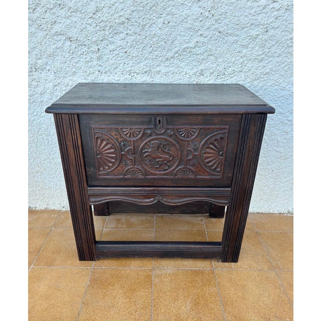 Spanish Renaissance Revival Carved Oak Chest with Lift Top, Early 20th Century For Sale - Image 11 of 16