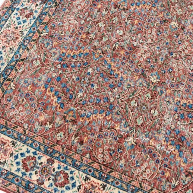 1960s Vintage Rug, Faded Brick Red & Blue All-Over Floral, Kerman Style – 6'8" X 9'9" For Sale - Image 5 of 5