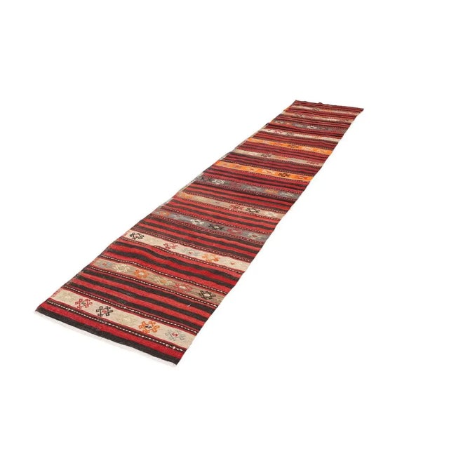 Traditional Mid 20th Century Striped Vintage Turkish Kilim Runner For Sale - Image 3 of 7