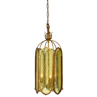 Caged Three Cluster Textured Glass Pendant Fixture For Sale