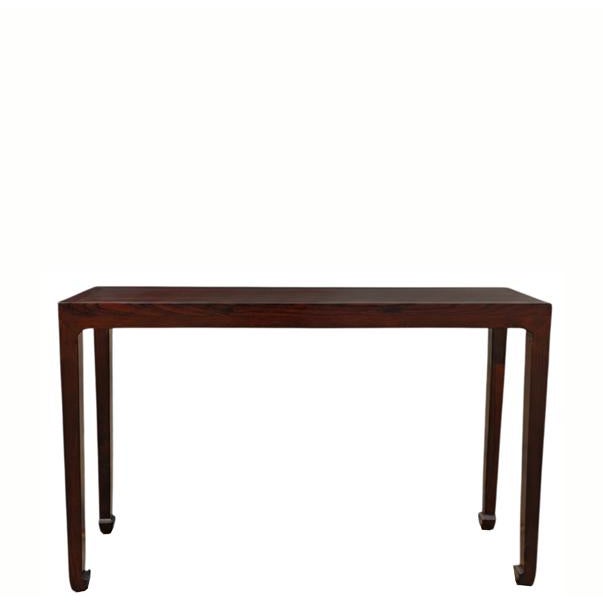 This antique elm console table features a minimalist silhouette with a narrow, elongated profile. Finished in a deep brown...