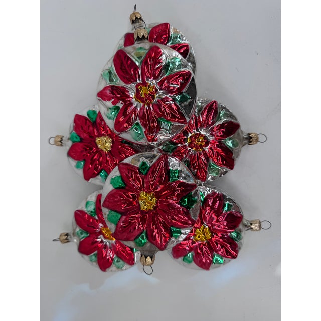 Contemporary Poinsettia Christmas Ornaments, Set of 6 For Sale - Image 3 of 8