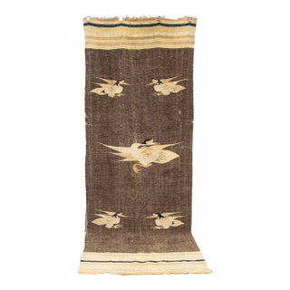 Antique Mongolian Handwoven Wool Blanket With Cranes For Sale
