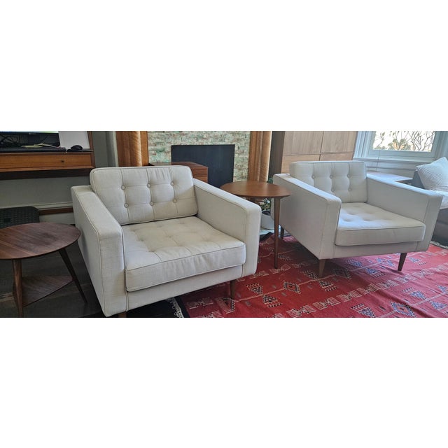 Pair of MXM Design Tufted MCM Lounge Chairs Neutral Color For Sale - Image 12 of 12