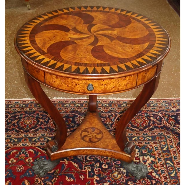2000 - 2009 Pair of Theodore Alexander Burl Inlaid Metal Mount Occasional End Tables For Sale - Image 5 of 15