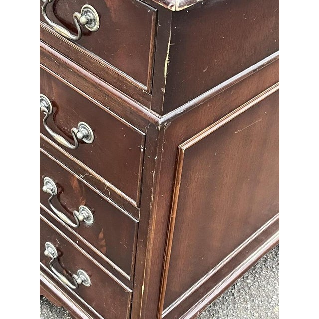 Pedestal Desk in Flame Veneer Mahogany with Green Leather Top For Sale - Image 3 of 13