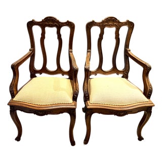 Vintage French Louis XV Oak Carved Arm Chairs - A Pair For Sale