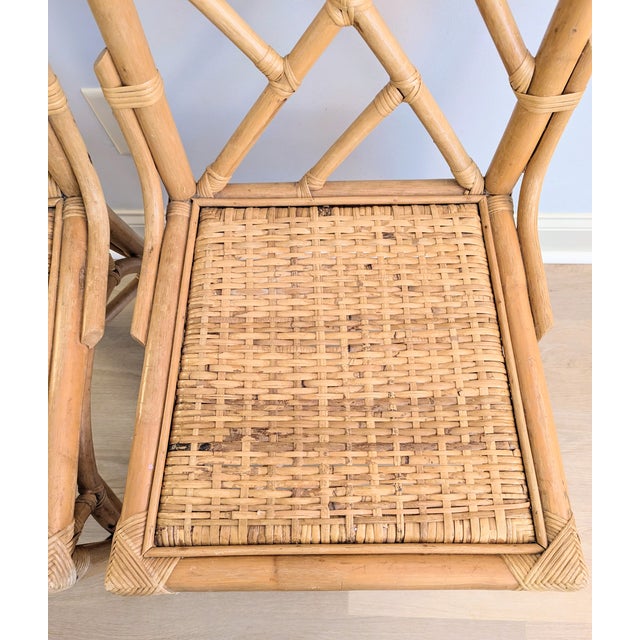 Wood Vintage Chippendale Bamboo Rattan Chair Pair Natural Fretwork For Sale - Image 7 of 16