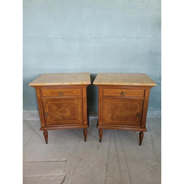 Louis XVI Bedside Tables with Marble Top, Set of 2 For Sale - Image 12 of 12