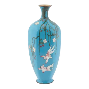 Antique Meiji Japanese Cloisonne Enamel Vase Goldfish Cherry Blossom Tree