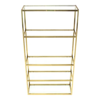 Vintage Mid Century Solid Square Brass Tube Glass Five Shelves Etagere Display Fixture For Sale