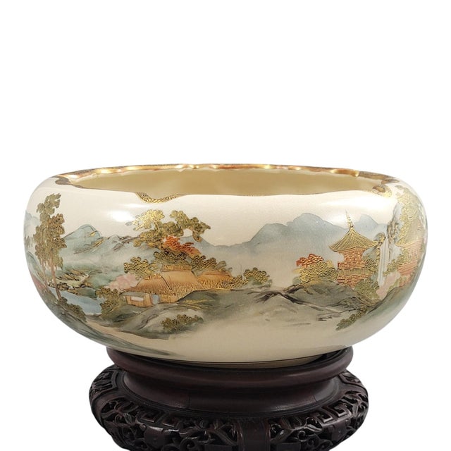 Meiji Japanese Satsuma Centrepiece Bowl by Master Shizan For Sale - Image 5 of 14