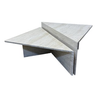 Polished Italian Travertine Triangle Coffee Tables, 1970s - A Pair For Sale