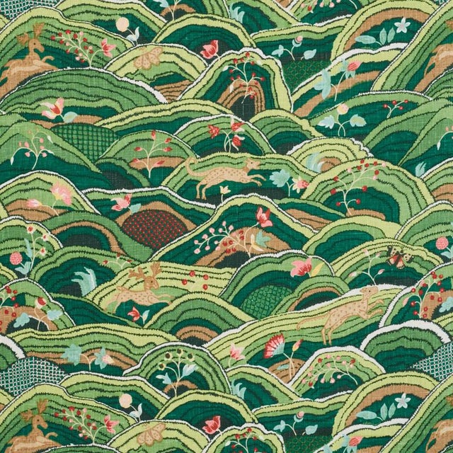 Sample - Schumacher Rolling Hills Fabric in Green For Sale