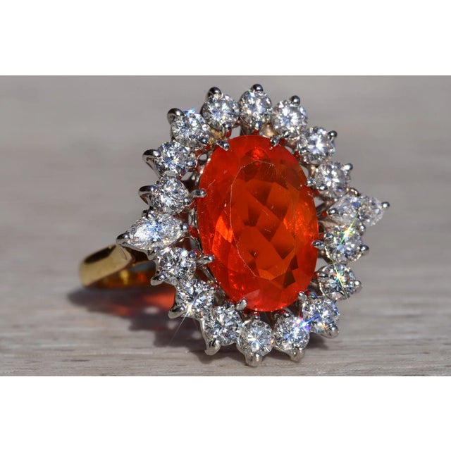 The Arkona: Ladies 18K Yellow Gold and Platinum Statement Ring set with Fire Opal and Diamonds For Sale - Image 9 of 11