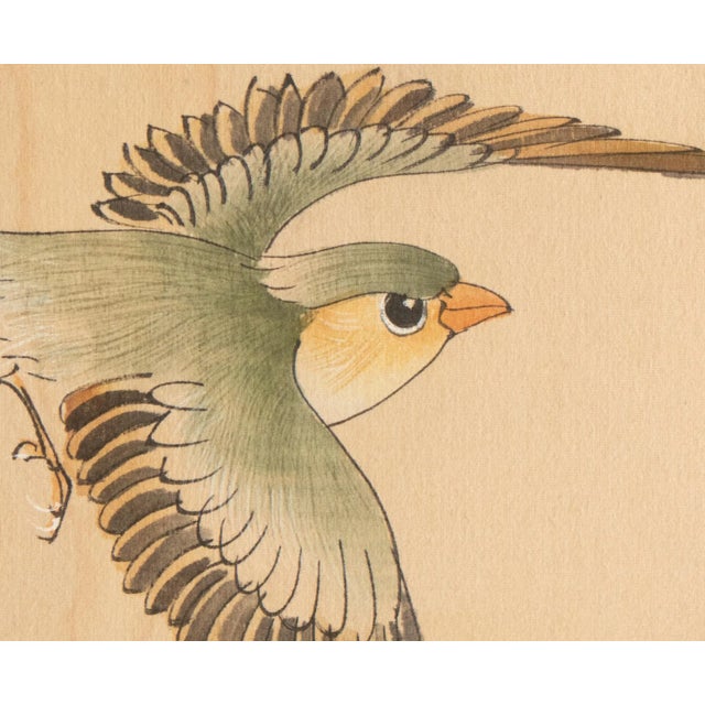 C. 1950s Vintage Chinese Watercolor Scroll Painting "Two Birds" on Silk For Sale In Dallas - Image 6 of 9