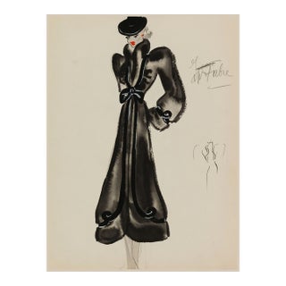 Vintage French Fashion Art Print – Black Bow Coat Illustration, 36" X 48" For Sale
