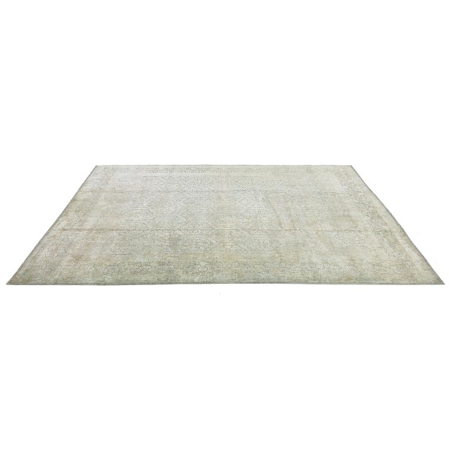 Beige Transitional Beige Handmade Wool and Silk Rug With Allover Design For Sale - Image 8 of 10