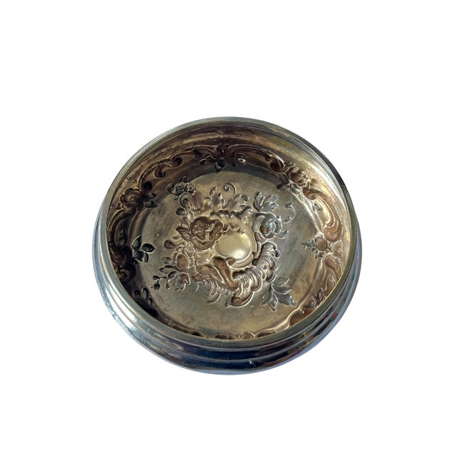 Vintage Glass Jar With Ornate Cherub Metal Lid – Vanity Barware Biscuit or Tobacco Jar For Sale - Image 11 of 11