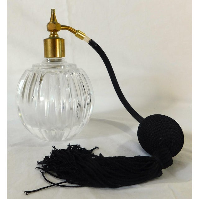 Traditional Vintage Crystal & Brass Black Atomizer Perfume Bottle For Sale - Image 3 of 9