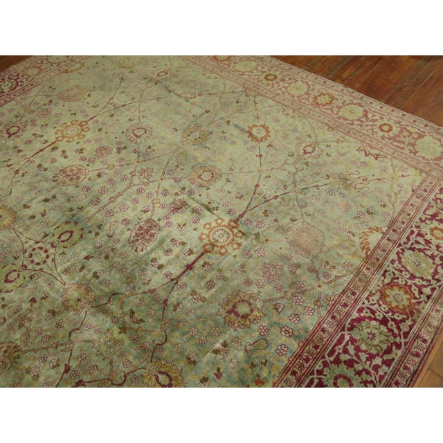 Persian Green Background Persian Tabriz Rug rug no.j1615 For Sale - Image 3 of 8