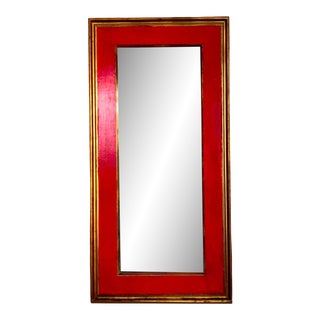 1970s Tall Wall Mirror in a Parcel Gilt and Hand Painted Beet Red Wide Wood Frame For Sale